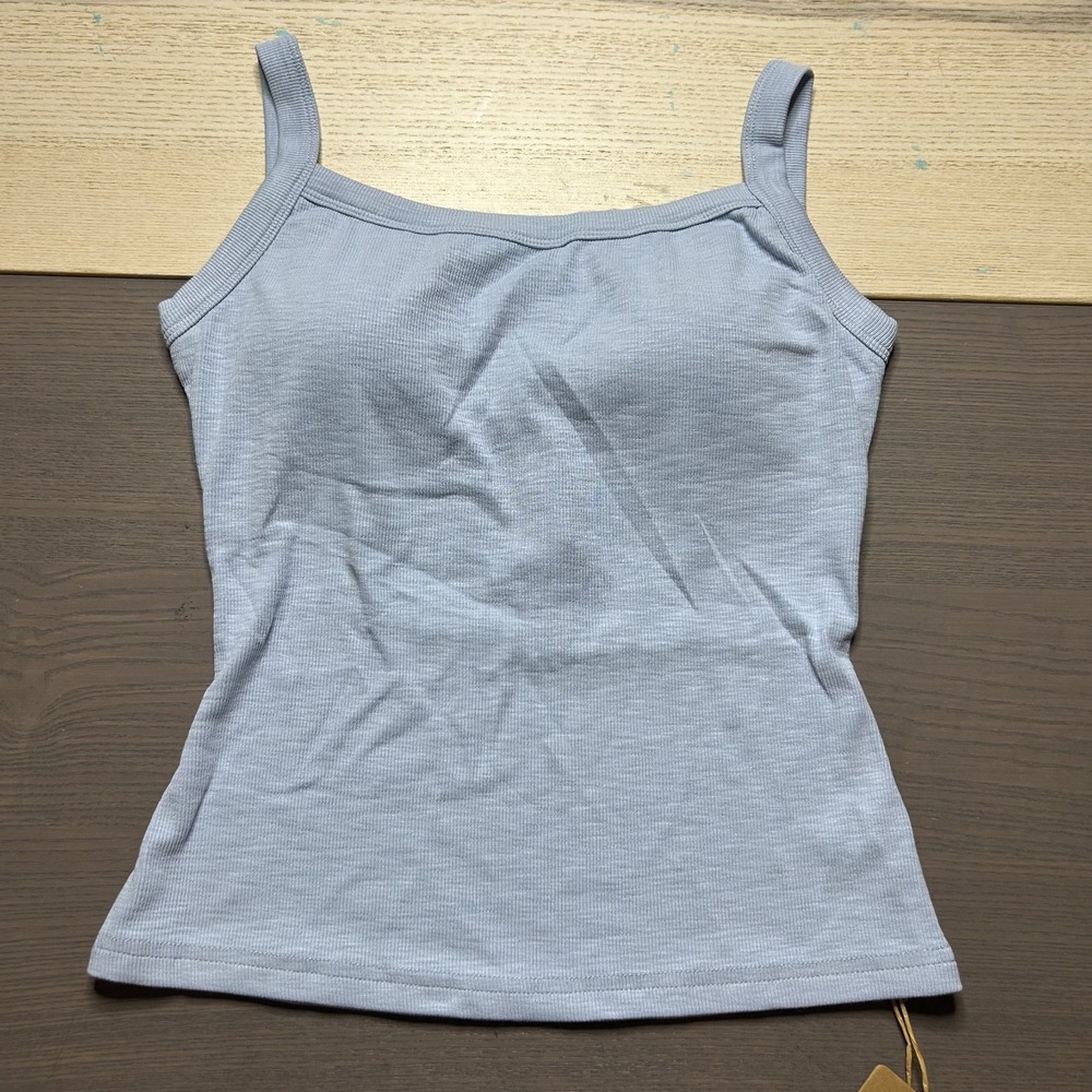 OGL Top Women Small Tank Sleeveless Blue Built-in Bra